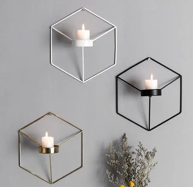 2pcs Touch Nordic Style Geometric Candlestick Metal Wall Candle 2pcs Touch Nordic Style Geometric Candlestick Metal Wall Candle Holder Sconce Matching Small Tealight Home Ornaments