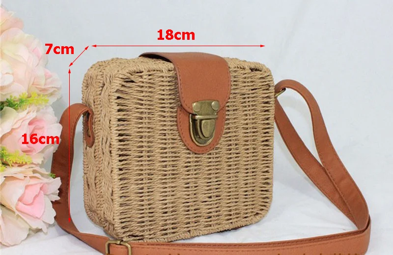 Women Shoulder Bags Casual Straw Candy Color Square Beach Bag Small Single-Shoulder Bags Fashion Designer Handbag Bolsasd SS0289 (20)