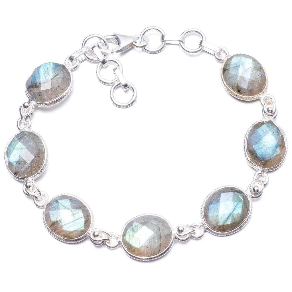 

Natural Labradorite Handmade Unique 925 Sterling Silver Bracelet 7 1/4-8 1/4" Y1976