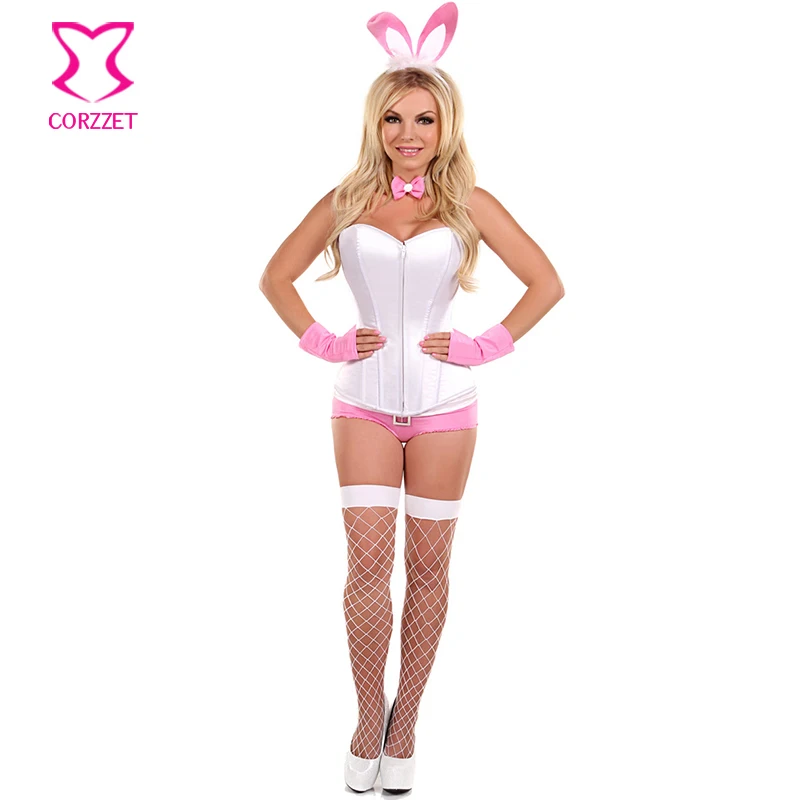 Взрослые Клубные вечерние ролевые игры Белый/Розовый наряд кролика Униформа костюмы для Хэллоуина для женщин сексуальный эротический костюм размера плюс