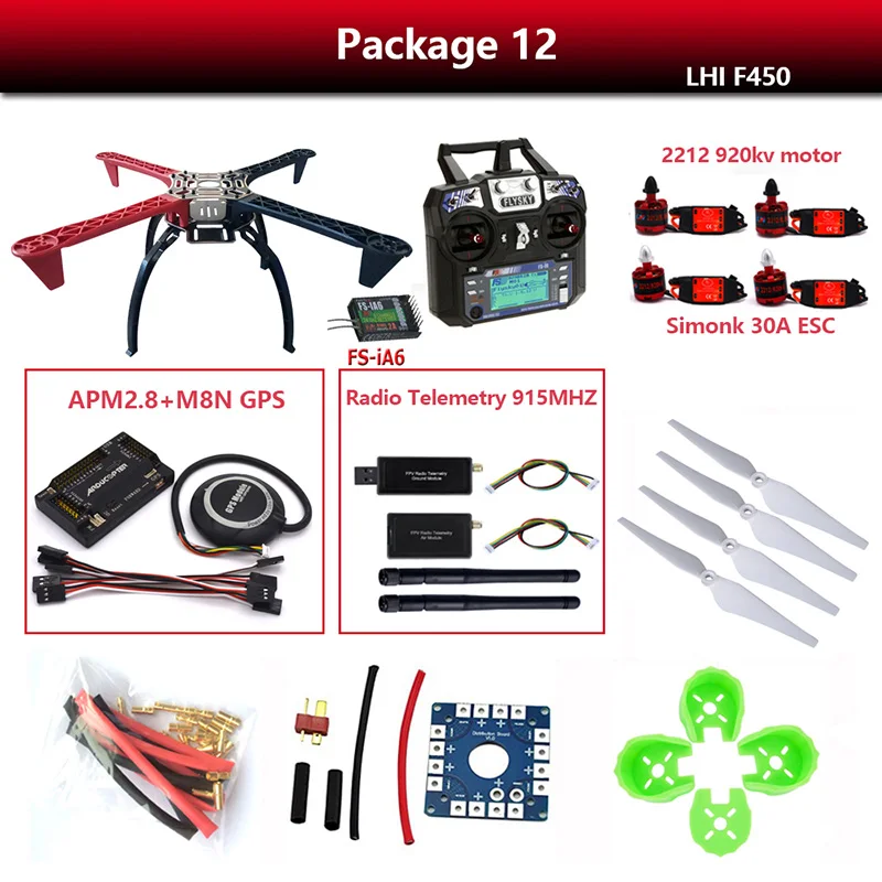 DIY LHI F450 Квадрокоптер комплект APM2.8 рама Вертолет стойка APM2.6 и 6 м 7 м N8M GPS бесщеточный двигатель - Цвет: Package 12