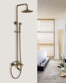 

Vintage Retro Antique Brass Bathroom Wall Mounted Rain Shower Faucet Set Bath Tub Mixer Tap Can044