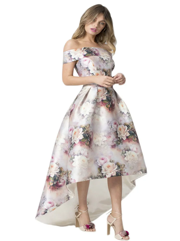 

La MaxPa The New Elegant Off Shoulder Party Dress Woman Vintage Floral High Quality Designer Brand Runway Dress 2019 Summer