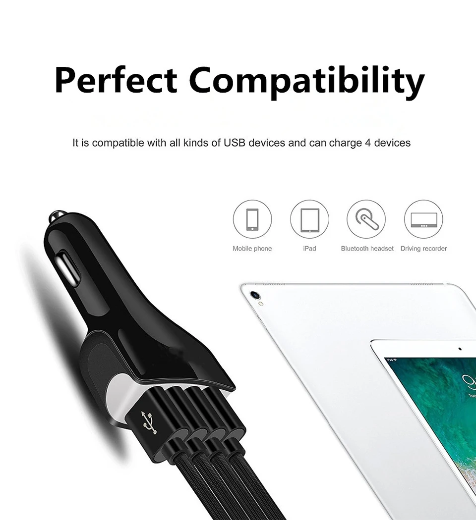 Car Charger QC3.0 4USB Charging For Mobile Phone Tablet CE FCC ROHS Certification 12V-24V-32V 3.5A Fast  Chargers For Car Truck (7)