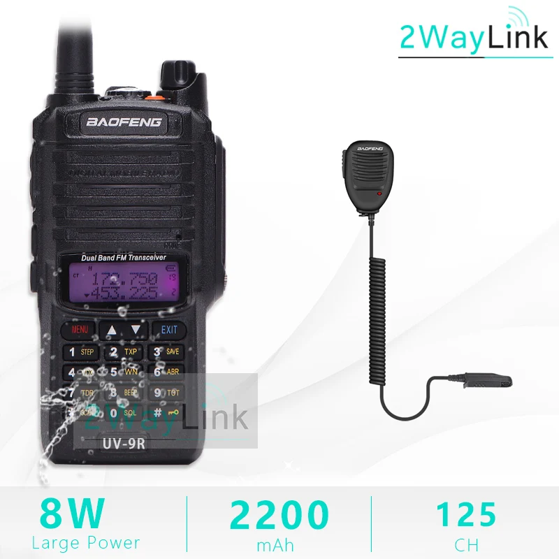 UV-9R плюс антенна Baofeng 8 Вт 10 км Водонепроницаемый IP67 иди и болтай Walkie Talkie “иди и 10 км УФ 9R UV-XR GT-3WP UV-5S UV-5R WP BF-A58 T57 T-57 - Цвет: Add PTT Speaker Mic