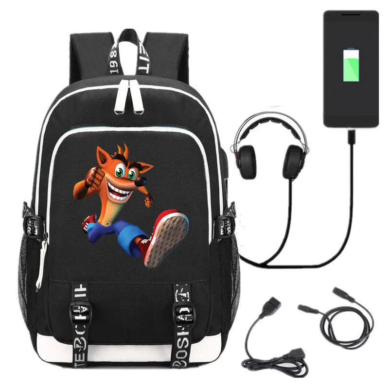 02 Crash Bandicoot USB Рюкзак Школьные сумки Bookbag дети подростков ноутбук дорожная сумка через плечо мультфильм модные сумки - Цвет: 02