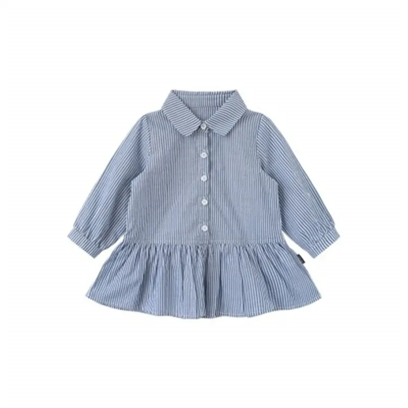 Белые рубашки для девочек Осенняя рубашка для девочек 1-4 лет, юбка рубашка с длинными рукавами куртка в полоску школьная блуза для девочек топы AA3072 - Цвет: Синий