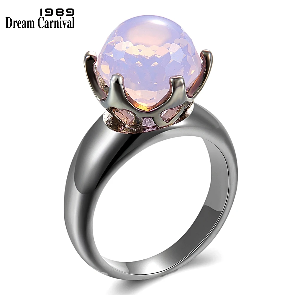 

DreamCarnival 1989 Brand New Football Cut Solitaire Wedding Ring for Women Pink Zirconia Gun Color 6 Prongs Crown Look WA11498PN