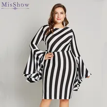 Misshow 6XL Plus Size Flare Sleeve Women Bodycon Dress Oversized Striped Short Dress Long Sleeve Sheath Dress Women Robe Femme Misshow 6XL Plus Size Flare Sleeve Women Bodycon Dress Oversized Striped Short Dress Long Sleeve Sheath Dress Women Robe Femme