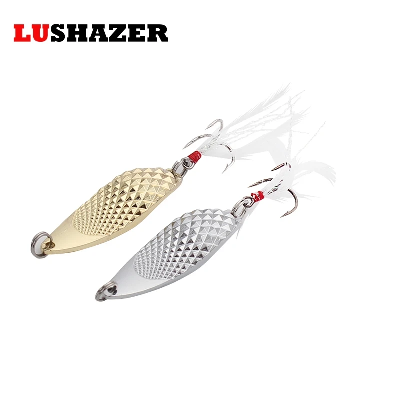 

LUSHAZER Fishing lure spoon metal baits 10g15g treble fishing hooks carp stainless steel lures equipment isca artificial tackle