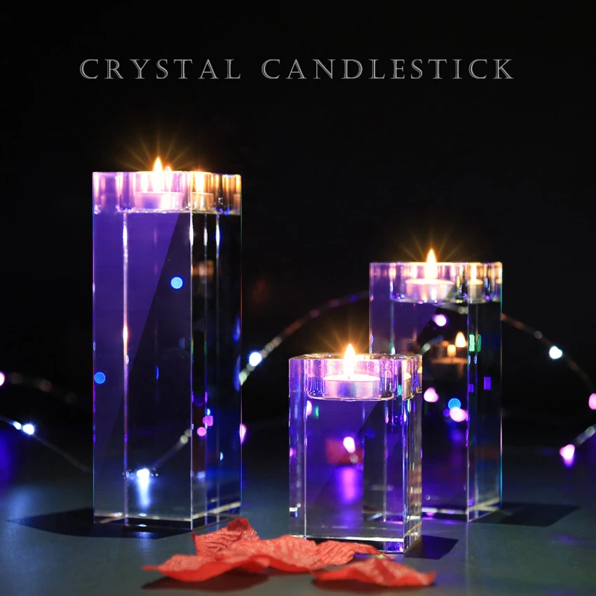 Creative Crystal Glass Cube Tealight Candle Stand Holder wedding decor