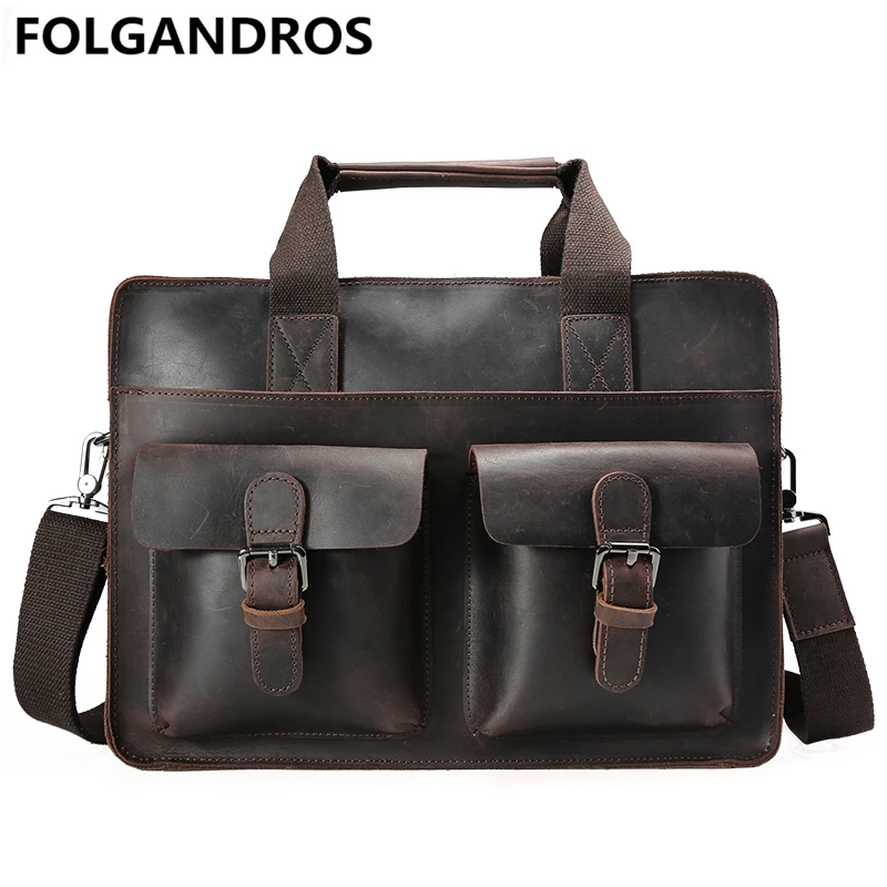 2017 New Men Briefcase Genuine Leather Document Computer Shoulder Bag Vintage Maleta Business Cowhide font b