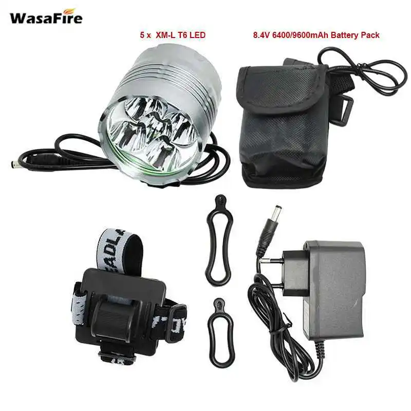 WasaFire 6000лм 5* XM-L T6 светодиодный велосипедный передний светильник 3 режима перезаряжаемый вспышка светильник 8,4 в зарядное устройство велосипедный светильник головной светильник s Передняя лампа