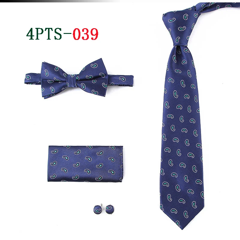 HOT 7.5cm Men Neck Tie Striped Paisley Necktie Bow Handkerchief Cufflinks Set Men's Party Wedding Pocket Square Bowtie Tie Sets