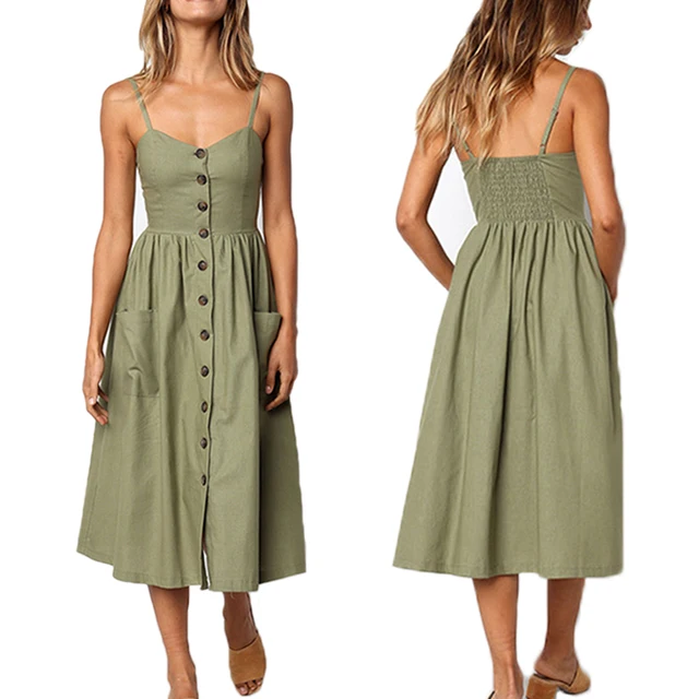 US $6.76 Casual Female Sundress Women Summer Dress 2020 Sexy Midi Dress Ladies Vintage Vestidos Backless Str