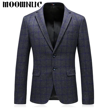 

4XL Blazer Lattice Fashion Smart Slim Fit MWC MOOWNUC Autumn Casual Coat High-grade Khaki Brand Classic Cotton Leisure Suits