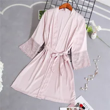 Высококачественные удобные шелковые пижамы сплошной цвет Глубокий v Сексуальная женская ночная рубашка домашний халат КРУЖЕВНОЙ ХАЛАТ шелковое платье нижнее белье для женщин