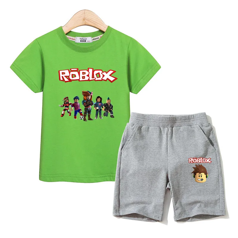 Roblox الأزياء زي الاطفال 2 pcs مجموعة القطن تي شيرت + السراويل الفتيان دعوى طباعة أعلى + السراويل طفل الملابس الفتيات مجموعات الصبي الملابس