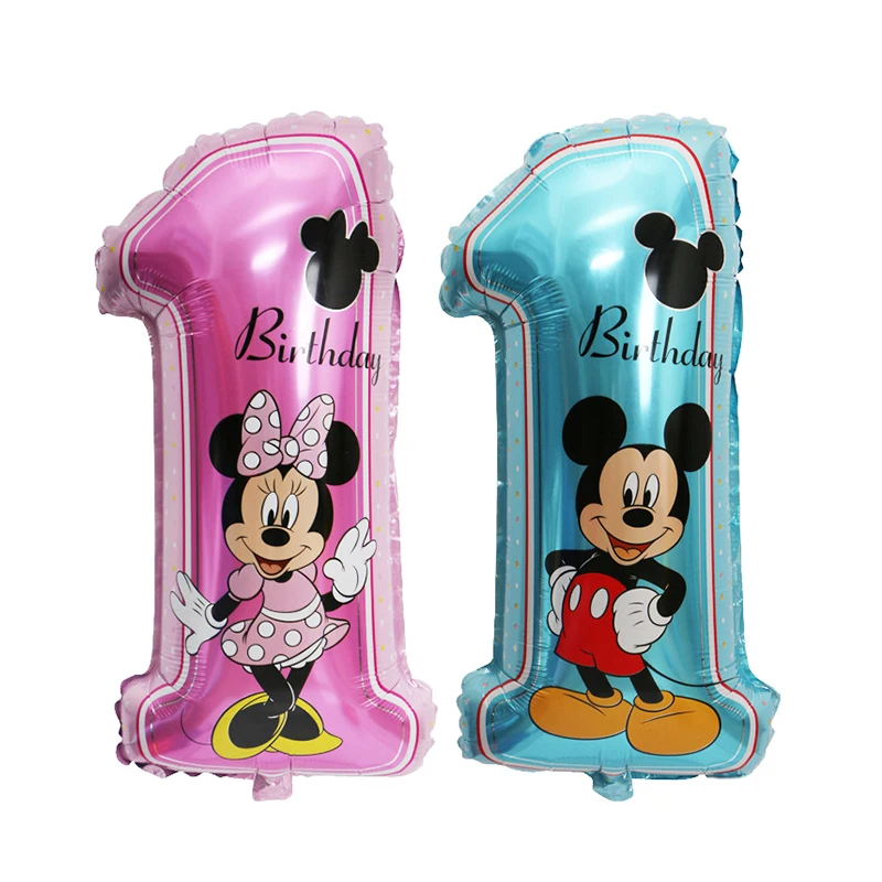 

1pcs 76*38cm mickey minnie number Balloon happy birthday foil balloon kids baby 1st Birthday Party Decor balloons Supplies