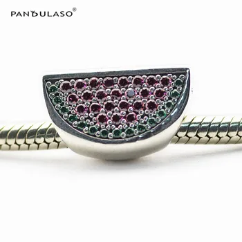 

Summer New Charm Fits Silver Charm Bracelet Women DIY Jewelry 'Pave Watermelon Charm' Bead 100% 925 Sterling Silver CZ Charms