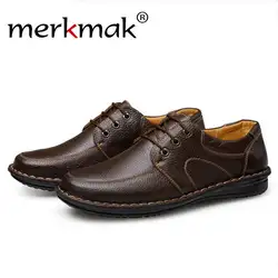 Merkmak/Мужская обувь из натуральной кожи 2018 модные Повседневное Элитный бренд Бизнес офисные Brogue Man Туфли без каблуков удобная обувь