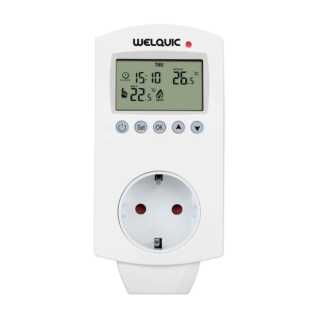 

Welquic Plug-in Thermostat Heating Cooling 5-2 Day Programmable Temperature Controller Socket with Timing Function for Electric