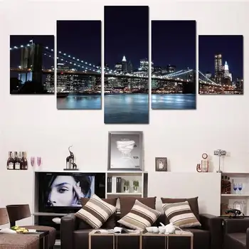 

Canvas Prints New York City Landscape Oil Painting Beautiful Modern Bridge Picture Wall Art Decor Painting Printed On Canvas