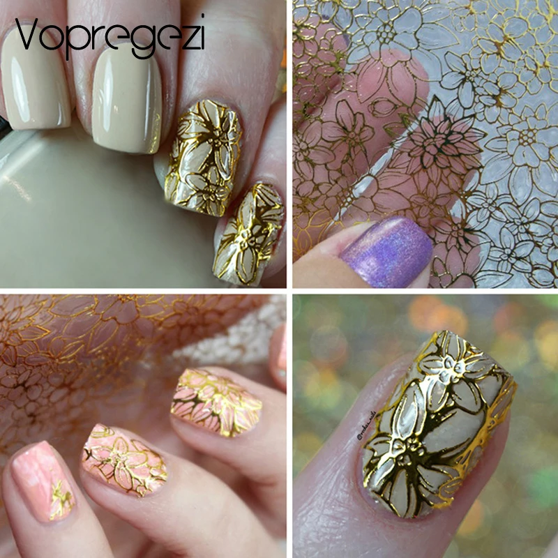 

Vopregezi Embossed 3D Nail Stickers for Nails Flower Nail Art Water Transfer Metallic Stickers Nail Tips Decoration Water Decals
