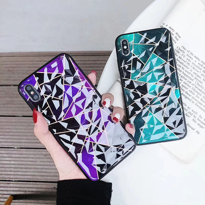 

3D Diamond Rhombus Pattern Case for iPhone X XS Max XR Geometry Triangle Capa Fundas for iPhone 8 7 6 6S Plus Cover Hoesjes