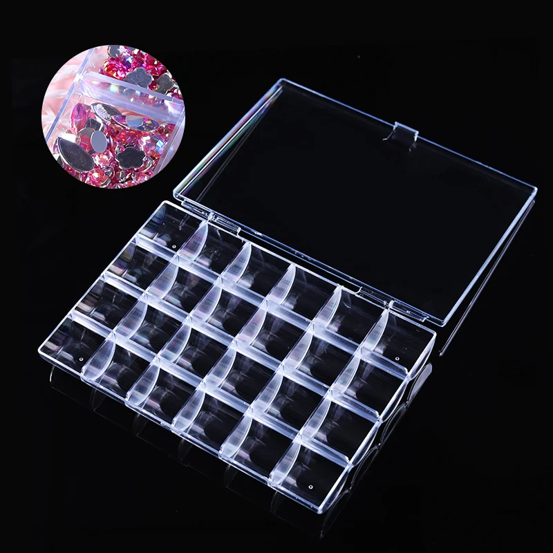 

24 Grids Clear Plastic Empty Storage Box Rhinestones Crystal Nail Art Decoration Organizer Holder Case