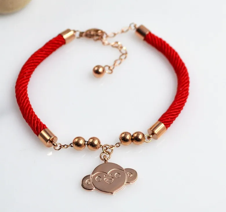 

YUNRUO 2016 New Monkey Red Rope Bracelet Titanium Steel Rose Gold Color Woman Jewelry Birthday Gift Never Fade Free Shipping