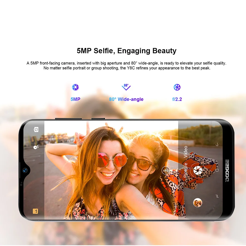DOOGEE Y8C Android 8,1 6,1 дюймов 19:9 смартфон MTK6580 1 ГБ ОЗУ 16 Гб ПЗУ 3400 мАч две sim-карты 8 Мп+ 5 Мп экран капли воды мобильный телефон