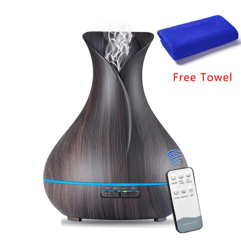 

550ML Air Humidifier Aroma Essential Oil Diffuser With Remote Control Wood Grain Aromatherapy Diffuser 7 Color LED Ligt For Home