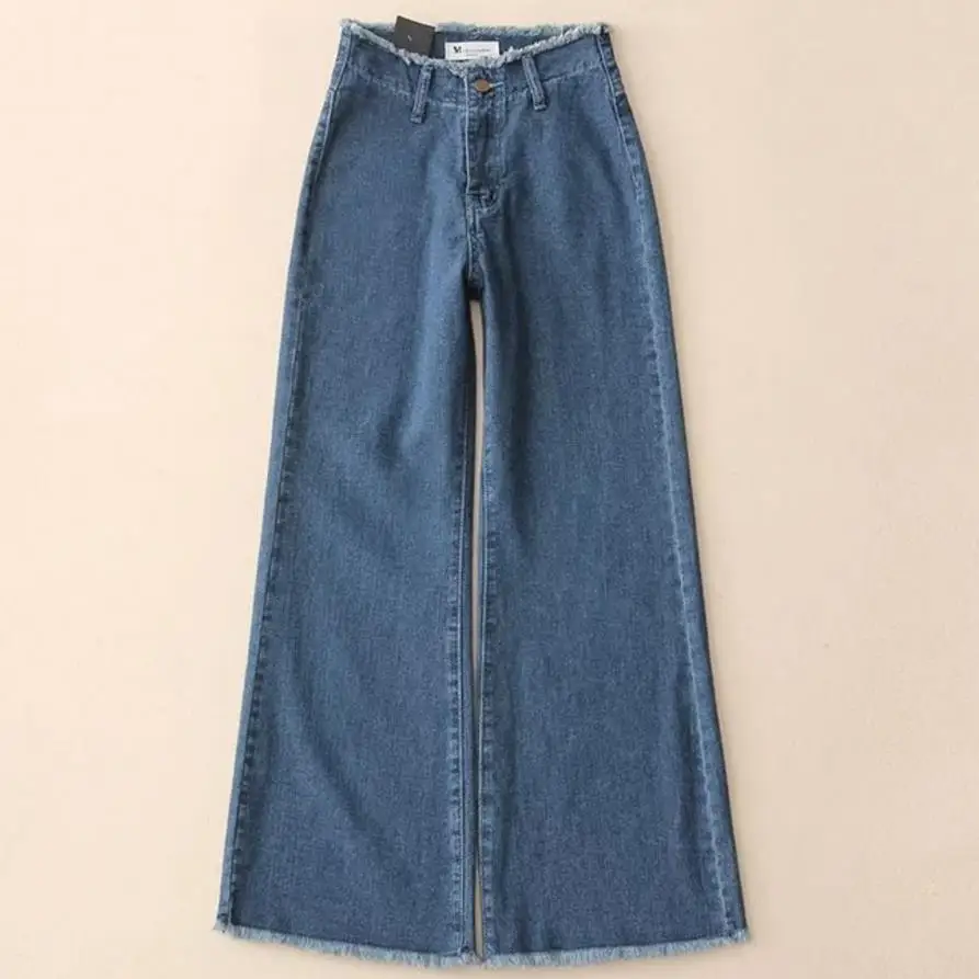 

Spring autumn fashion high waist washed flare jeans stretch office lady wide leg jeans