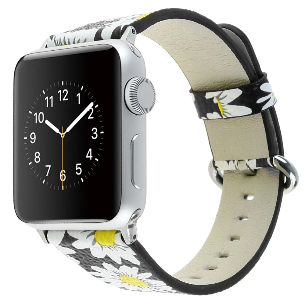 Ремешки с принтом подсолнуха для apple watch серии 4 3 2 сменный Браслет из мягкой кожи
