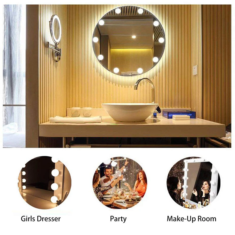 10 Bulb Hollywood Led Makeup Mirror Light USB Charging Vanity Makeup Mirror Light Brightness dimmable Cosmetic Mirrors
