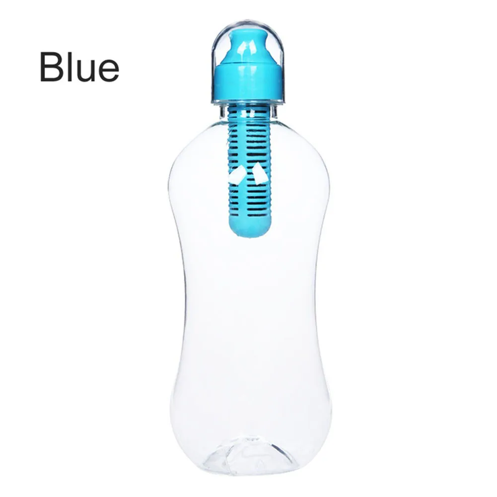Креативный фильтр из активированного угля, стерилизация, бутылка для воды, 550 мл, пластиковая портативная бутылка для путешествий, Спортивная, здоровая, питьевая бутылка - Цвет: Синий