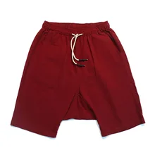 Мужская Печать лен хлопок шорты мужские летние джоггеры короткие мужские брюки хип хоп низкая промежность шорты со шнуровкой широкие брюки Новая мода