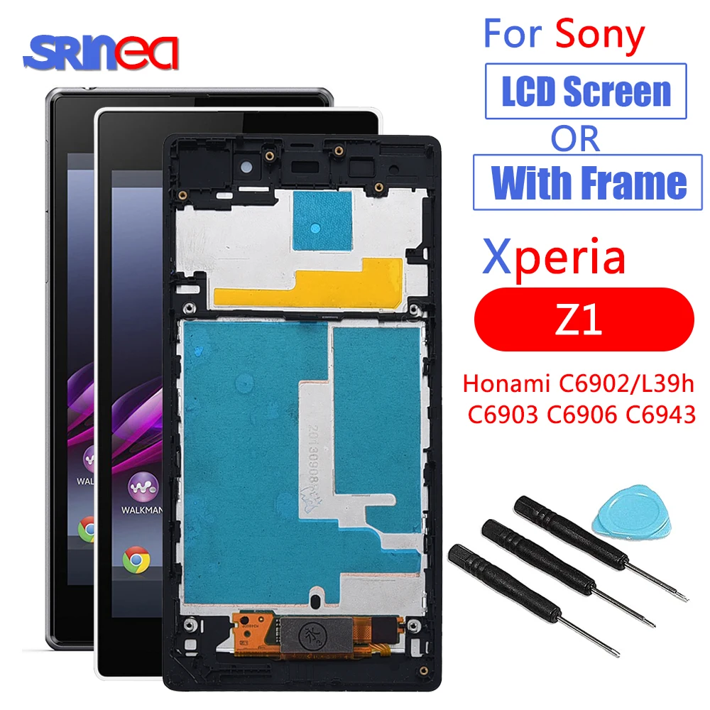 

ORIGINAL Display For SONY Xperia Z1 Honami C6902/L39h C6903 C6906 C6943 LCD Touch Screen With Frame Display Replacment Adhesive