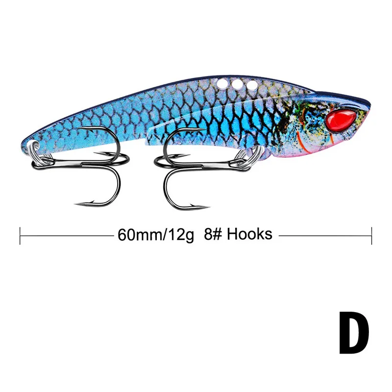 1 шт. Металлические VIB приманки 60 мм/12 г яркая вибрационная ложка приманка рыболовная приманка на окуня искусственная жесткая Приманка в виде цикады VIB приманка 3D глаза - Цвет: D