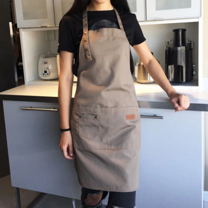 

1*apron Bib Apron Tool Unisex Canvas Waiter With Big Pocket Chef Kitchen Restaurant Dress Halter Neck Cooking For Home Kitchen