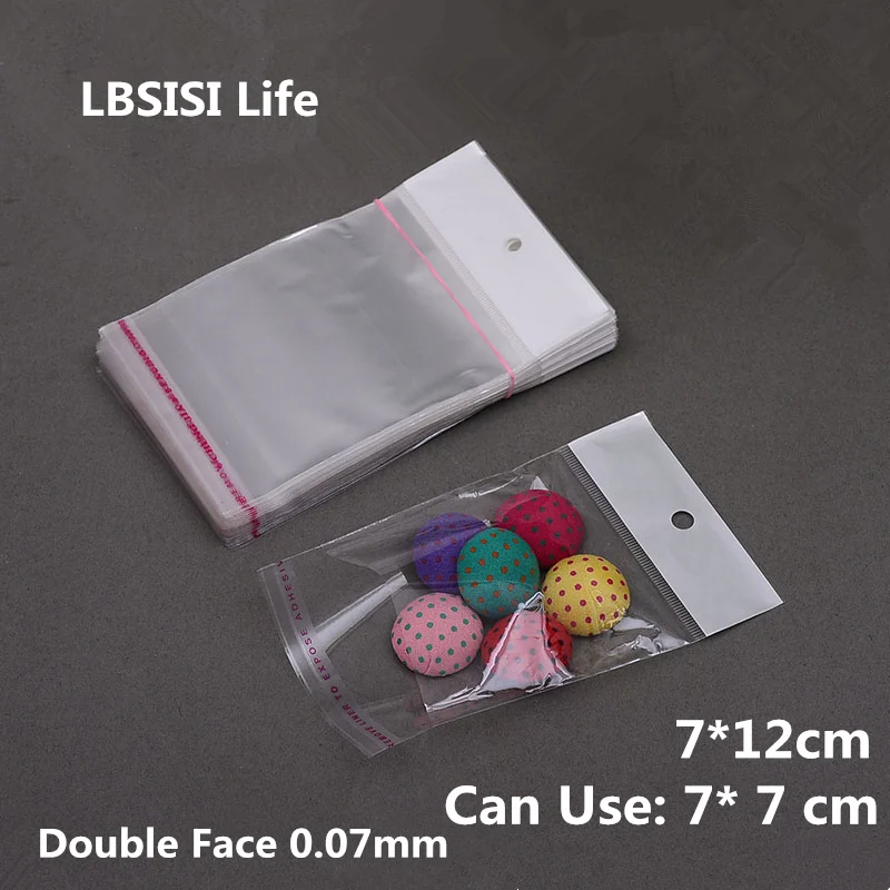 

LBSISI Life 1000pcs Hang Hole Plastic Bags 7x12cm Accessories Pen Card Gifts Pouch Jewelry Self Adhesive Seal OPP Packaging Bag