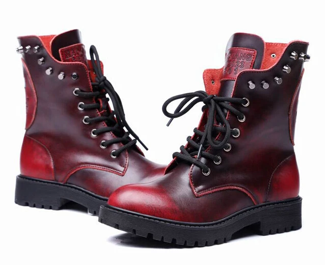 

Spring Autumn Women Genuine Leather Flats Rivets Lace Up High Top Fashion Casual Martin Ankle Boots Size 35-39 SXQ0713