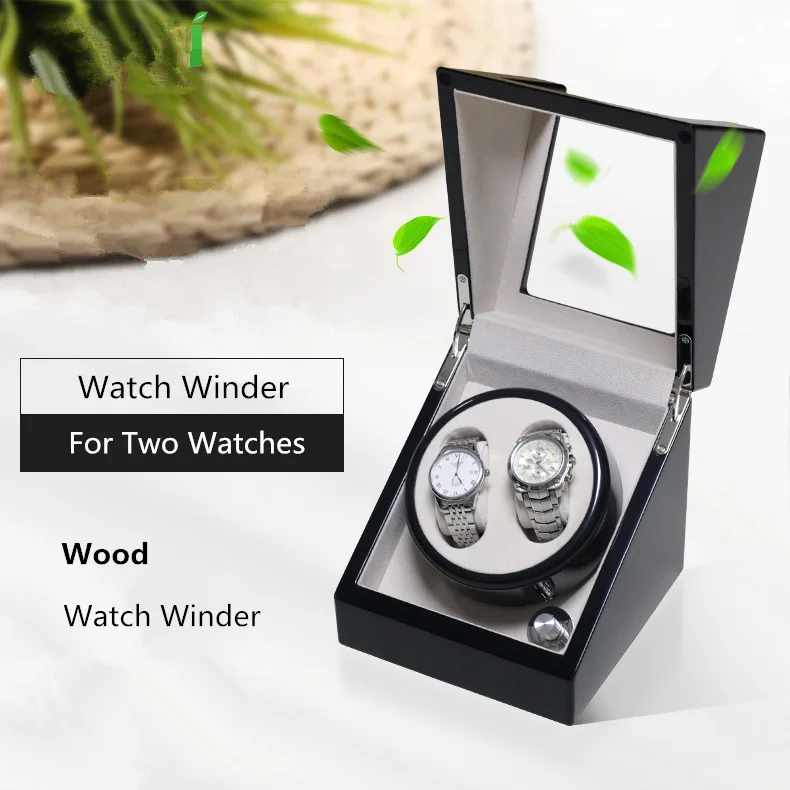 

New 2 Slots Wood Watch Winder Black Automantic Mechanical Watch Shaker Mens Watch Storage Box Fashion Wooden Gift Boxes W084