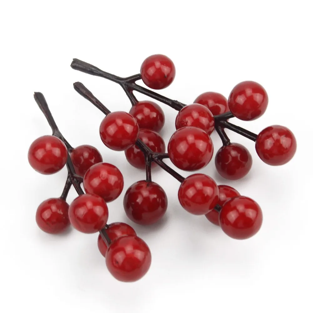 5pcs/7 Head Artificial mini Cherry Berries Pearl Stamen DIY Wedding Bouquet Christmas Decoration Simulation Fruit Crafts