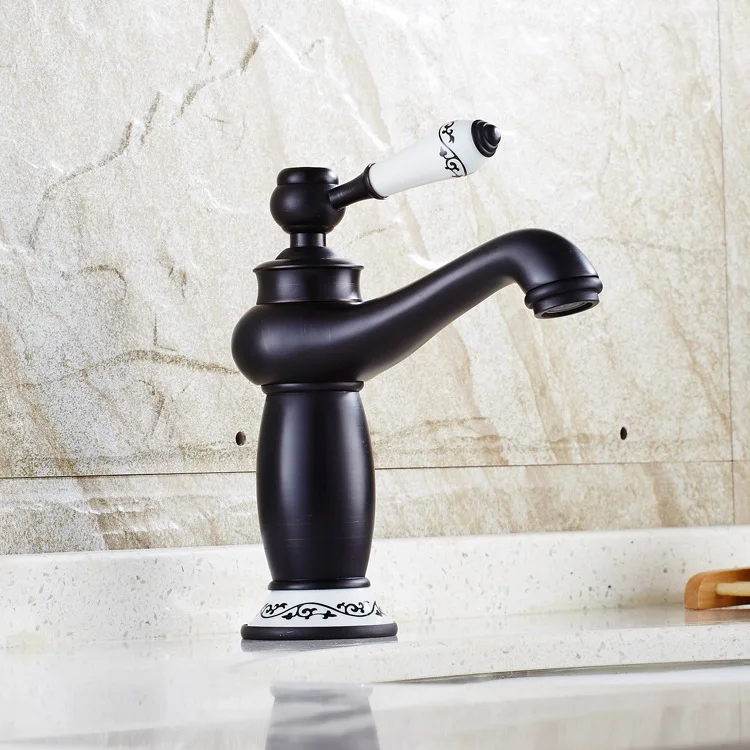 

Antique Black Bronze Bathroom Faucet Copper European Retro Hot and Cold Single-hole Table Up and Down Basin Sink Faucet ER01