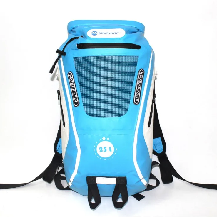 25L Big Capacity Reflective Profession Hiking Backpack Waterproof PVC Travel Bags Functional Beach River Tracing Sailing Dry Bag - Цвет: Light blue