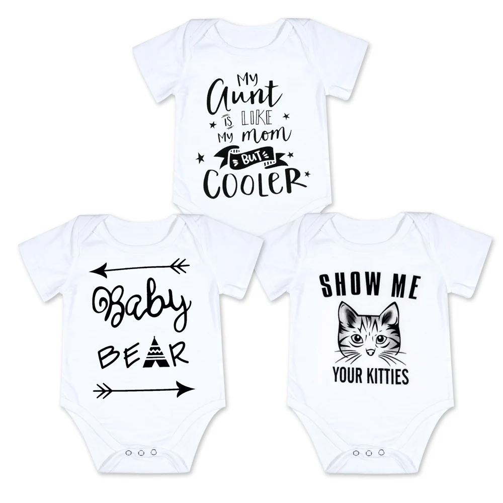 

3Pcs Infant Bodysuits One Piece Blue Baby Girls Summer Short Sleeve Tiny Cottons Baby Bodysuit Set Funny Gangsta Napper Auntie