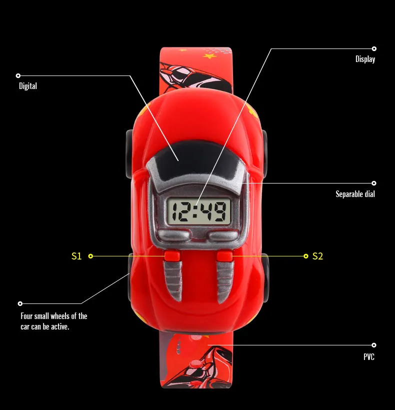SKMEI дети мультфильм Творческий Цифровые часы дети мода автомобиль черный Открытый наручные часы для мальчиков и девочек студент