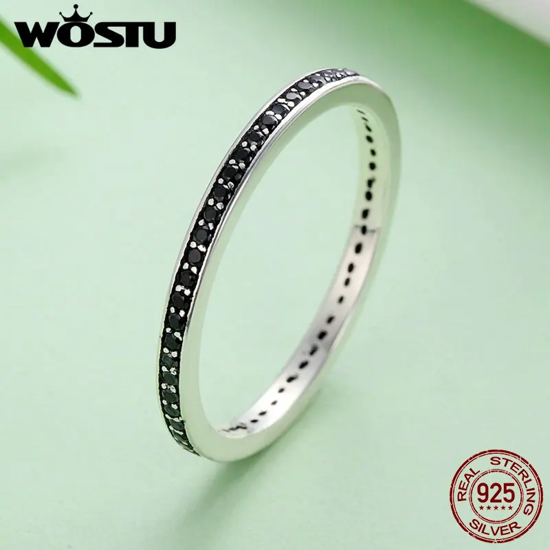 WOSTU Аутентичные кольца из стерлингового серебра 925 пробы с черным фианитом для
